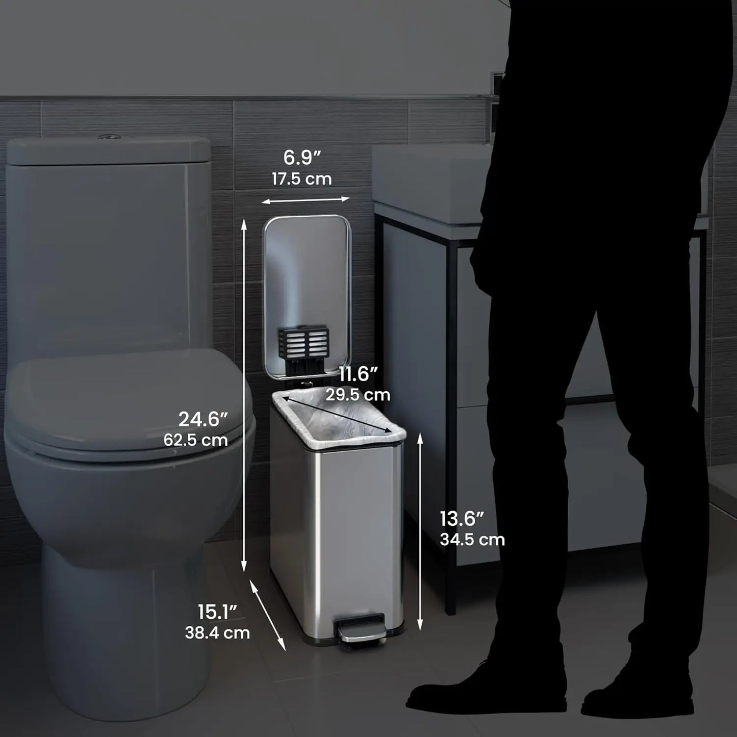 Slim Stainless Steel Trash Can With Odor Filter Lid