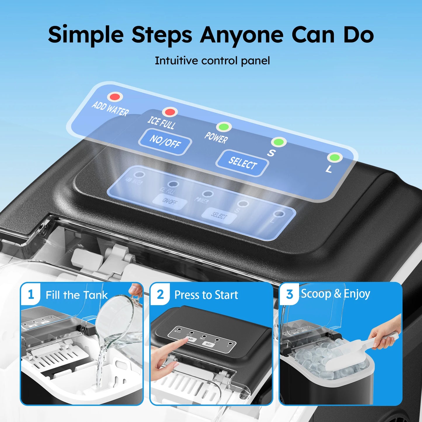 SHICUO Countertop Ice Maker With Handle 26 Pounds Per Day