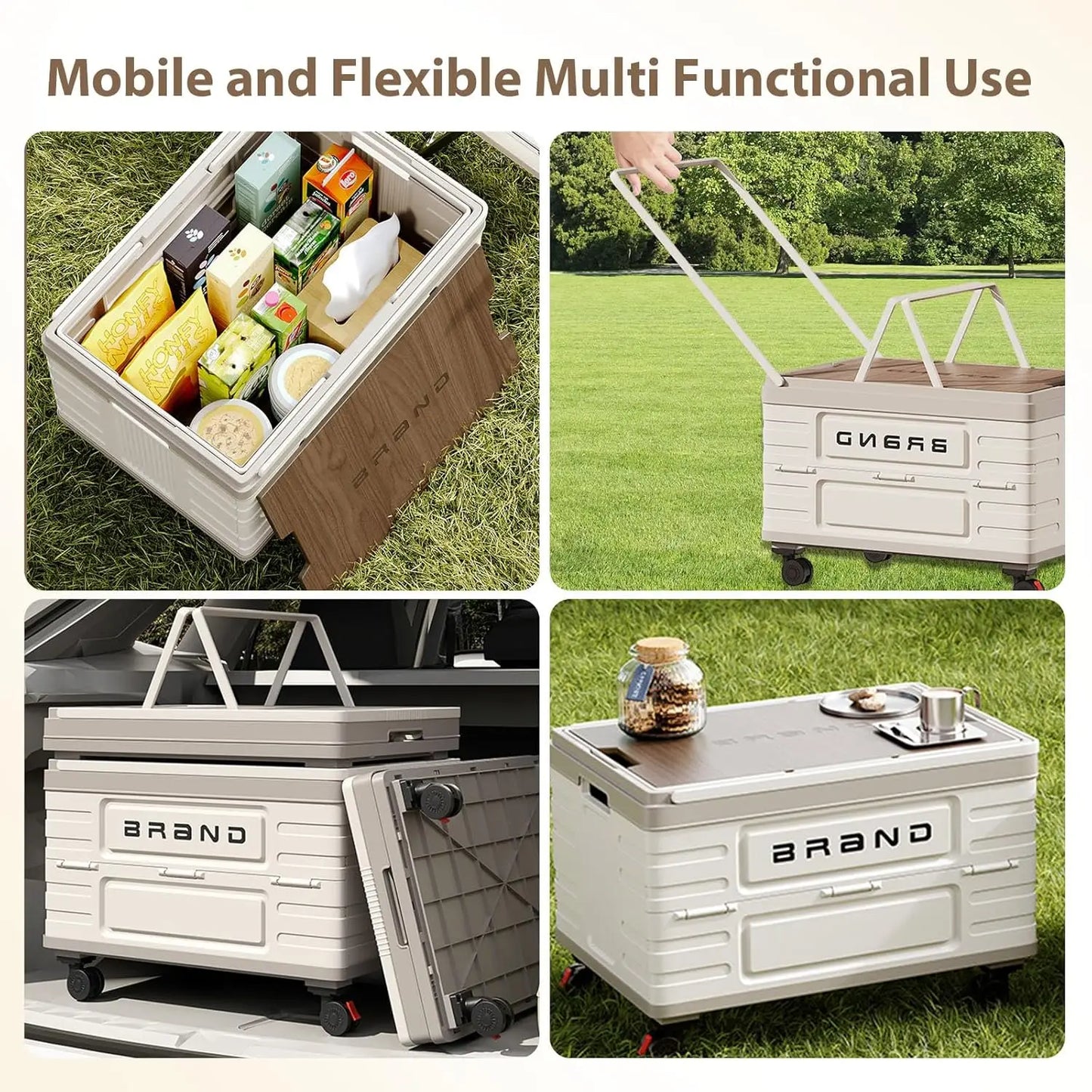 360 Rotating Foldable Storage Cart Camping Organizer With Silent Wheels