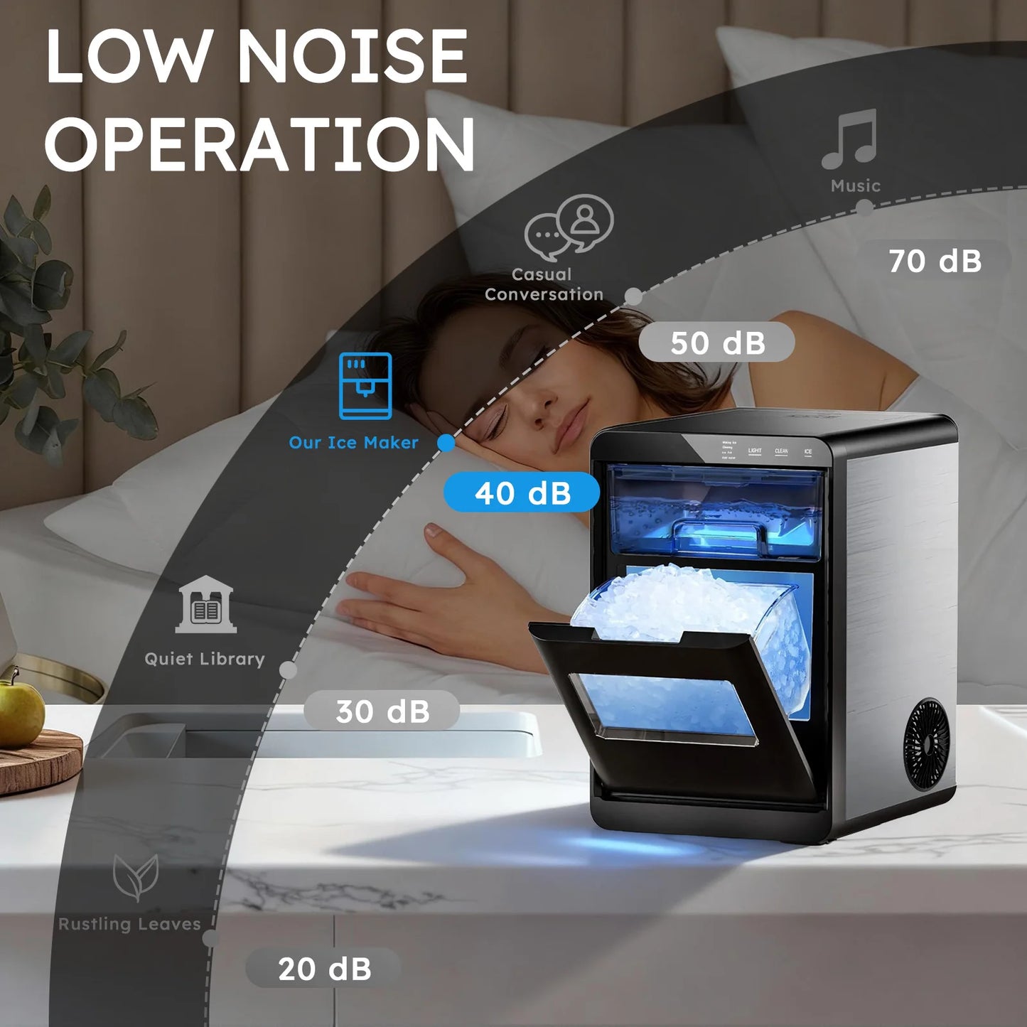 SHICUO Nugget Ice Maker Countertop 44 Lbs Per Day Self Cleaning