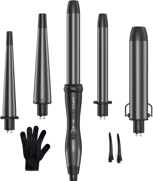 KIPOZI 5-In-1 Curling Iron And Hot Air Brush With Ceramic Barrels