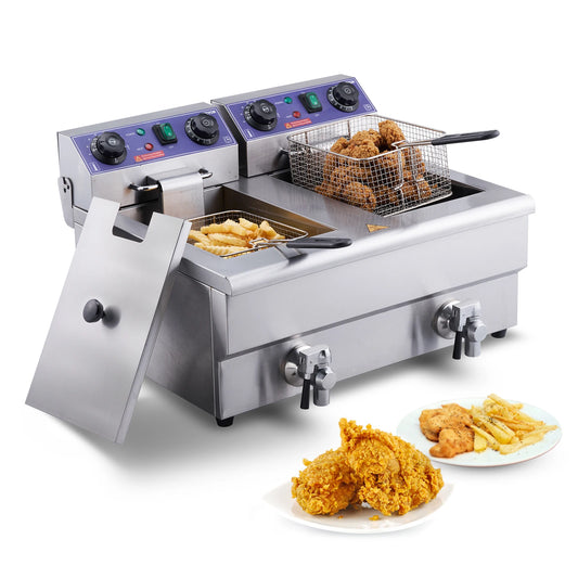SucceBuy Electric Deep Fryer With Dual Removable Tanks 12L