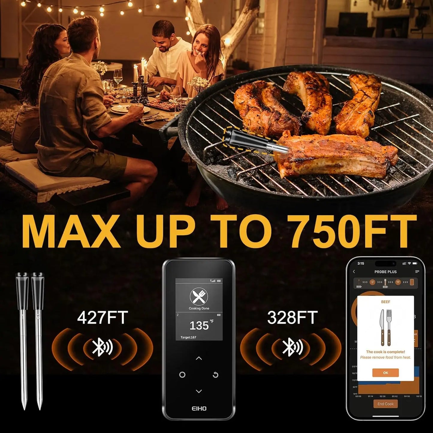 XMSJ Wireless Bluetooth Meat Thermometer With Dual Probes Remote