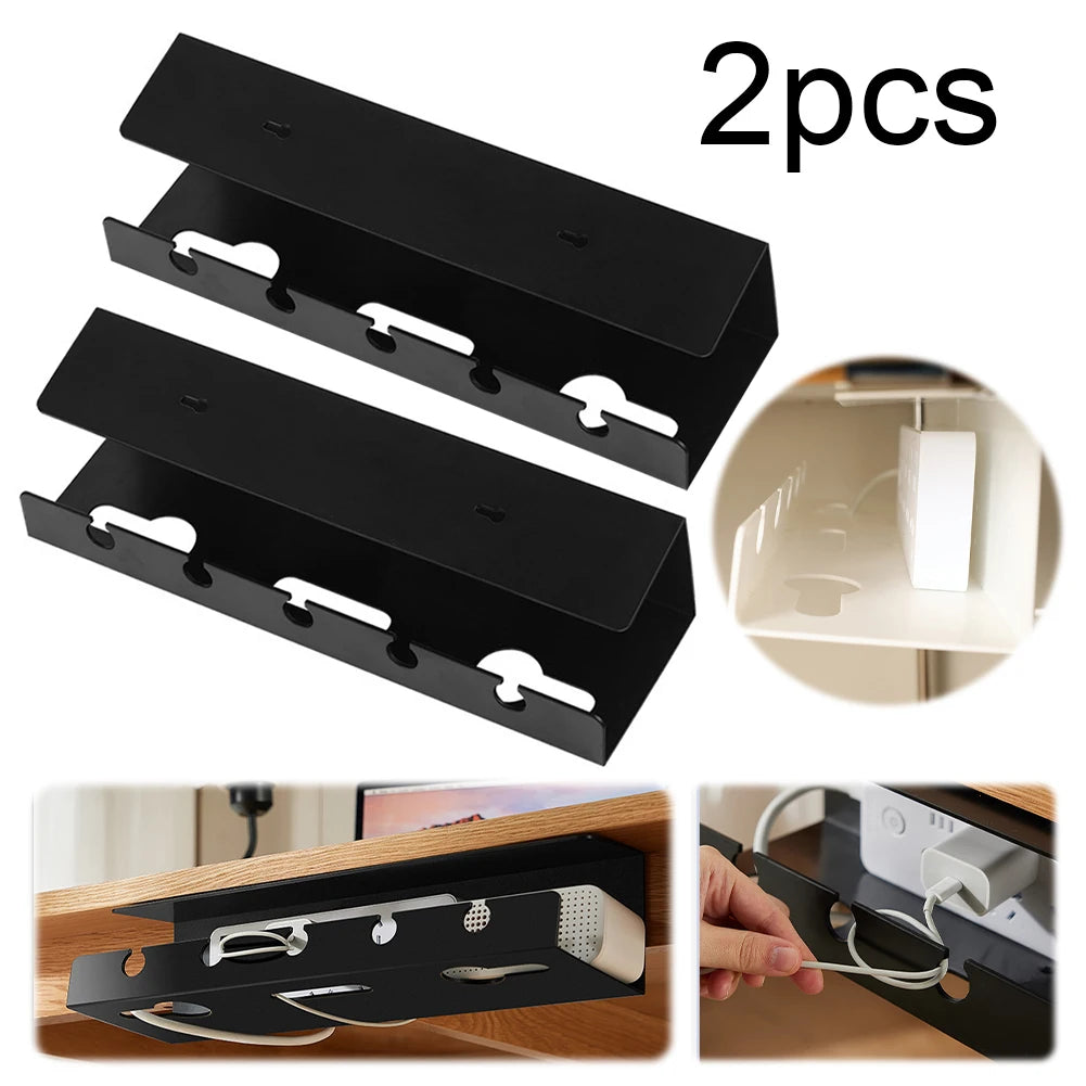 Under Desk Cable Management Tray Kit Self-Adhesive 2 Pack