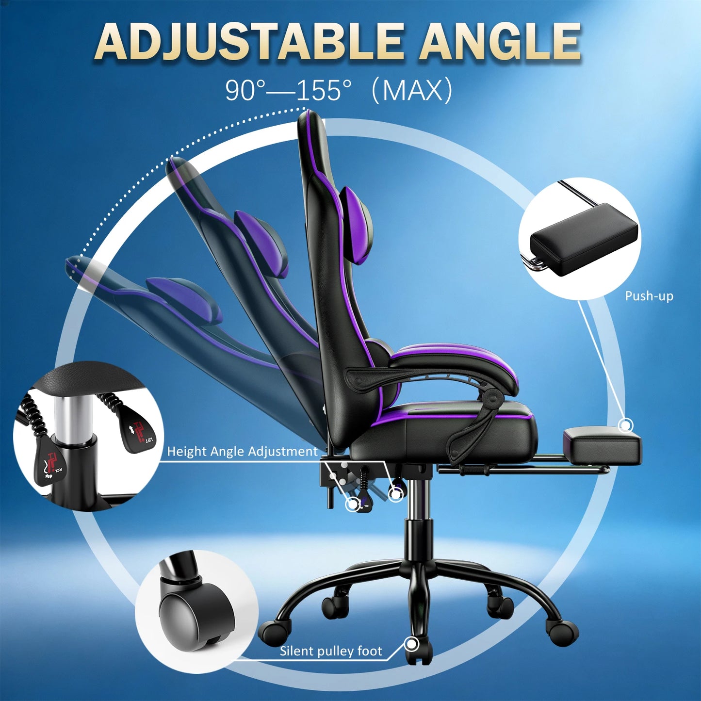 AnYu Furniture Ergonomic Gaming Chair With Adjustable Lumbar Support Footrest