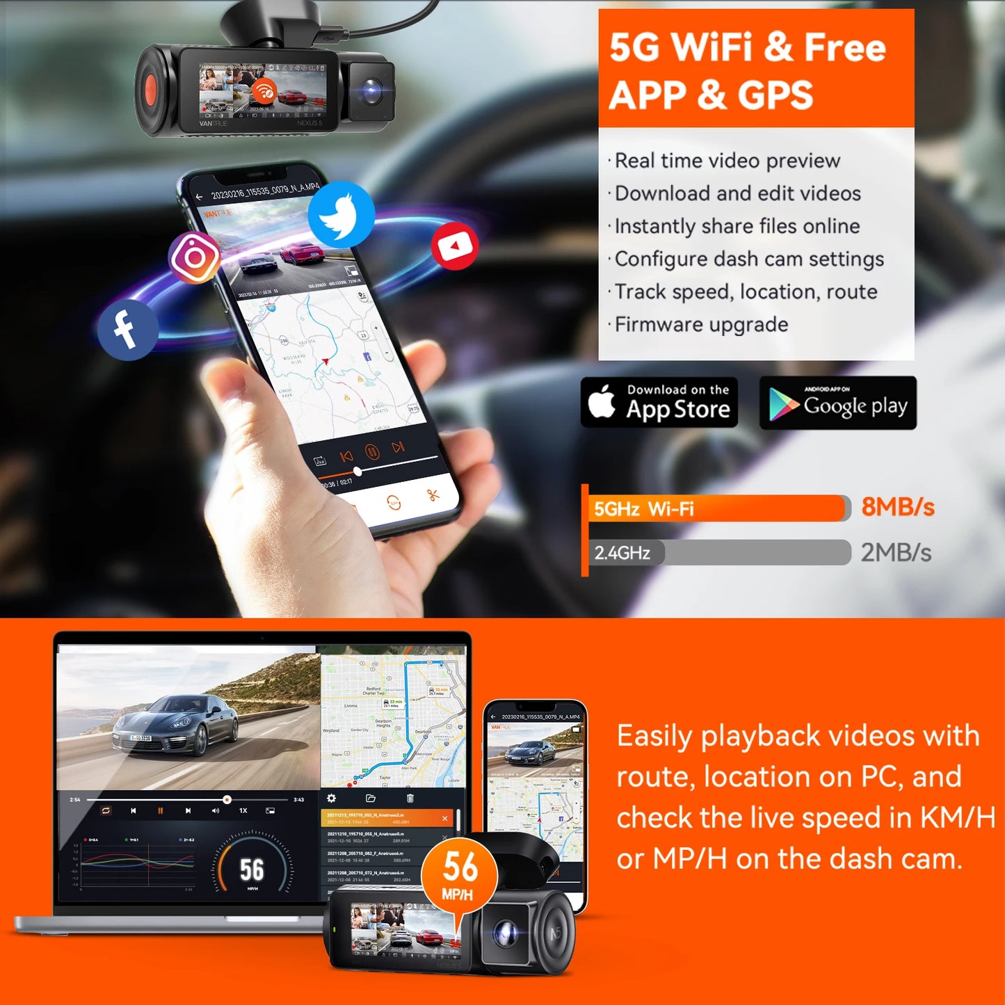 Vantrue N5 4-Channel Dash Cam WiFi GPS Night Vision