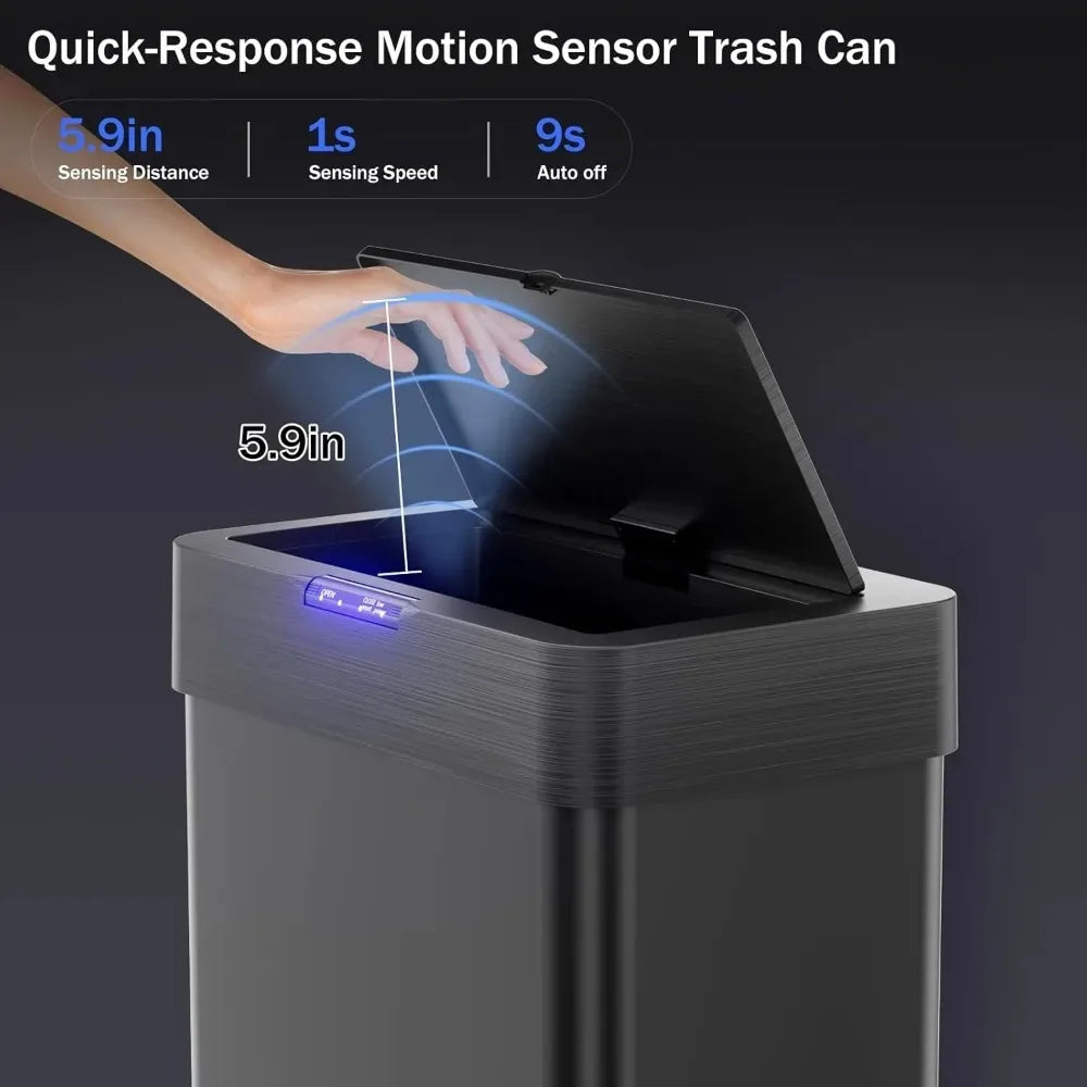 Touchless Motion Sensor Trash Can Brushed Stainless Steel Bag Holder