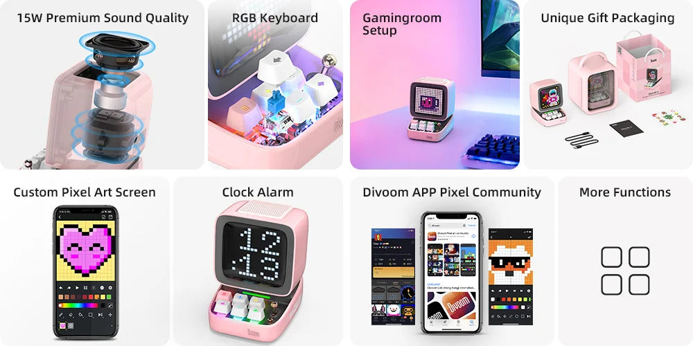 Divoom Ditoo-Pro Retro Pixel Art Bluetooth Speaker Alarm Clock
