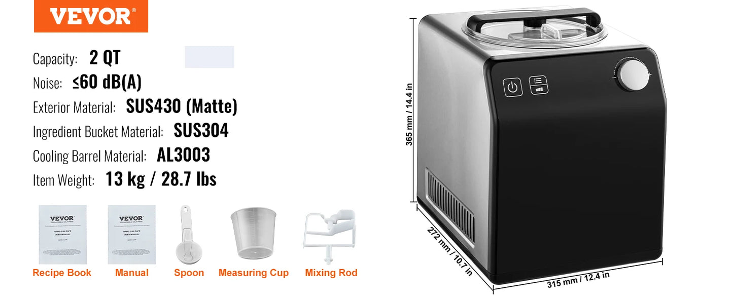 SucceBuy Upright Automatic Ice Cream Maker With Built-In Compressor