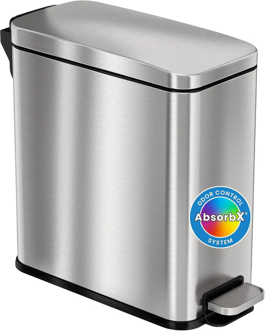 Slim Stainless Steel Trash Can With Odor Filter Lid