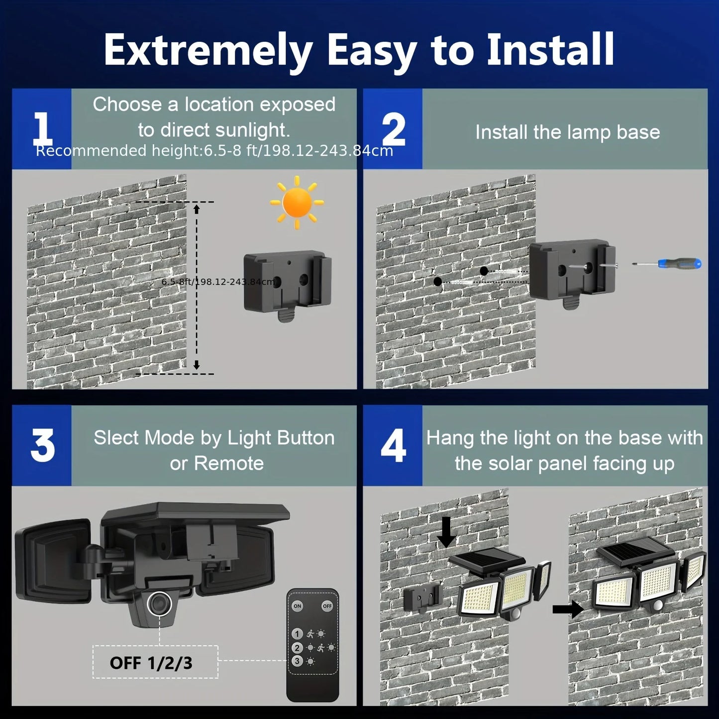SZRSTH 3-Pack Outdoor Solar Motion Sensor Lights For Porch, Garage