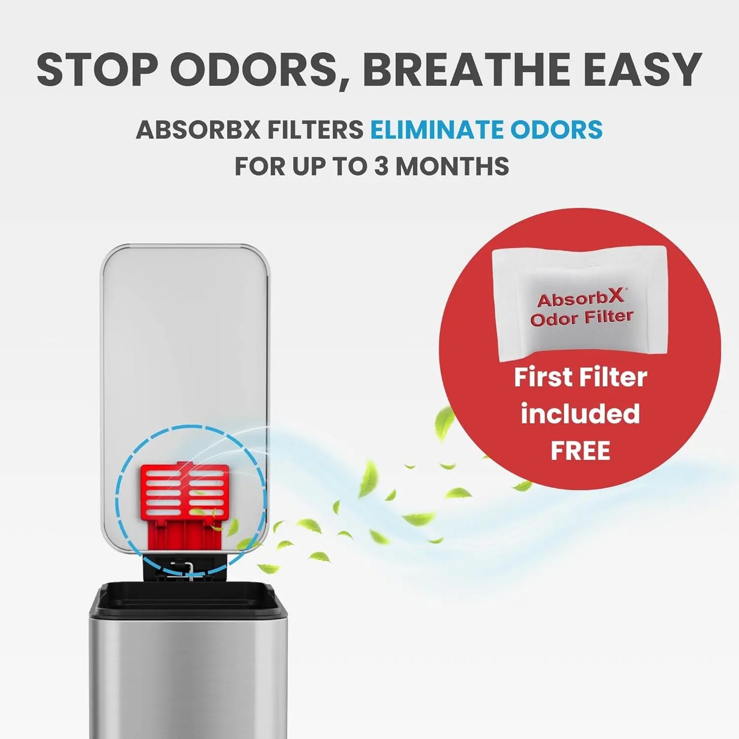 Slim Stainless Steel Trash Can With Odor Filter Lid