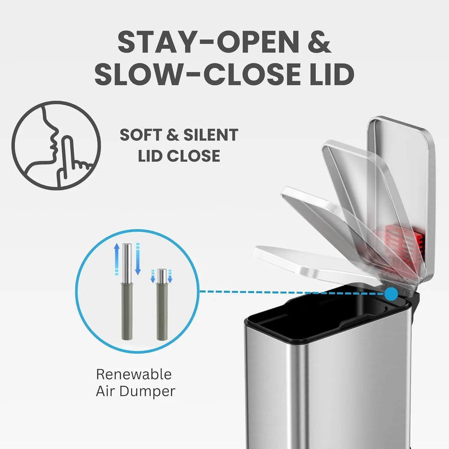 Slim Stainless Steel Trash Can With Odor Filter Lid