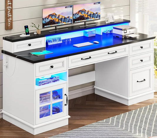 Executive Desk With File Drawer Monitor Stand Home Office Cabinet