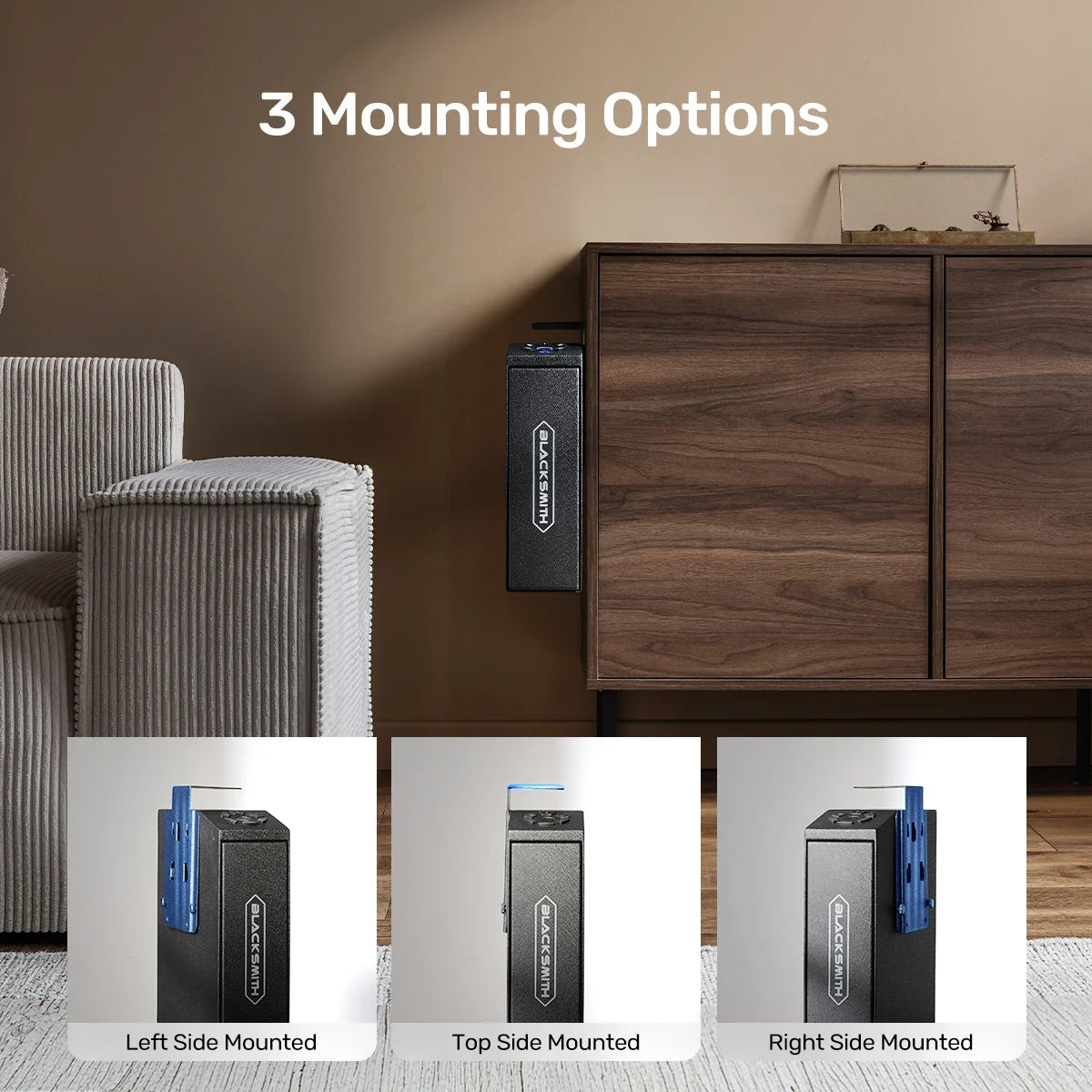 Biometric 3in1 Wall Mounted Pistol Safe With Key Code