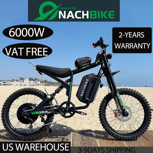 6000W Electric Dirt Bike 50 Mile Range Full Suspension 60V