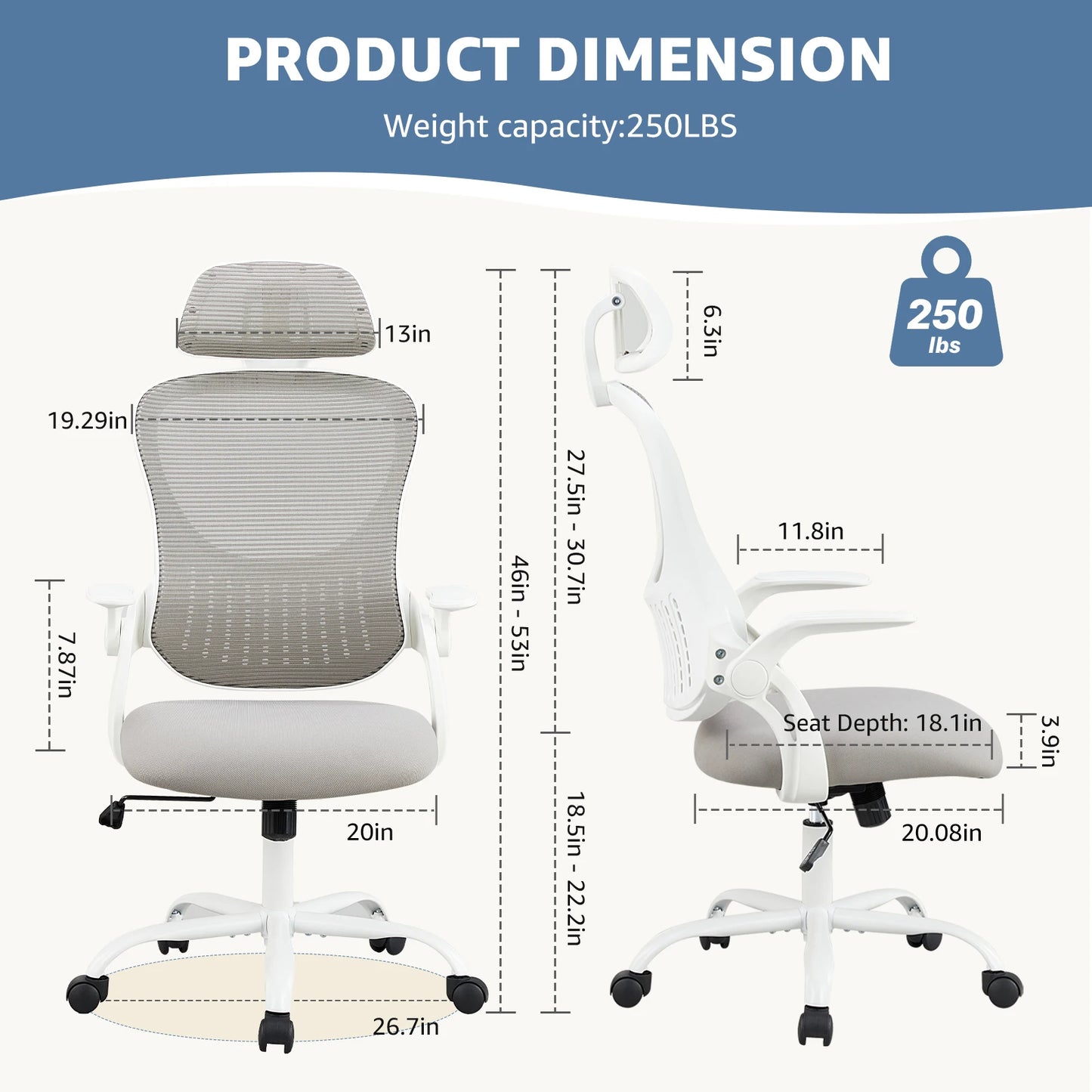 JHK Mesh Ergonomic Office Chair With Flip Up Arms And Lumbar Support