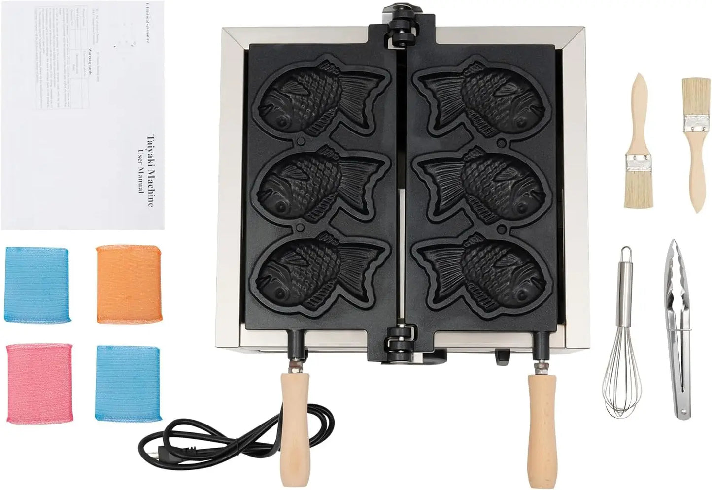 Bymaocar Taiyaki Fish Waffle Maker 1500W Electric 3 Molds
