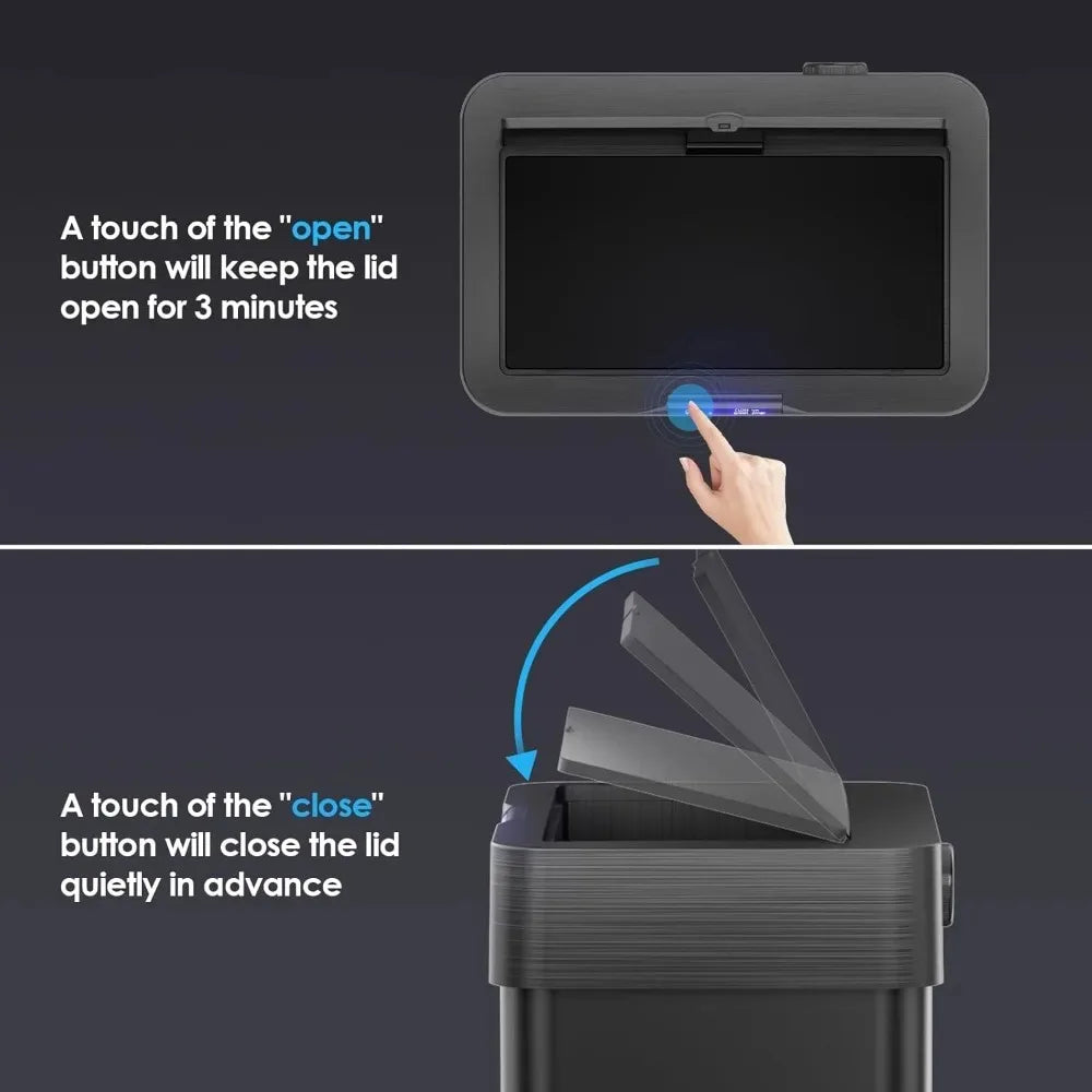 Touchless Motion Sensor Trash Can Brushed Stainless Steel Bag Holder