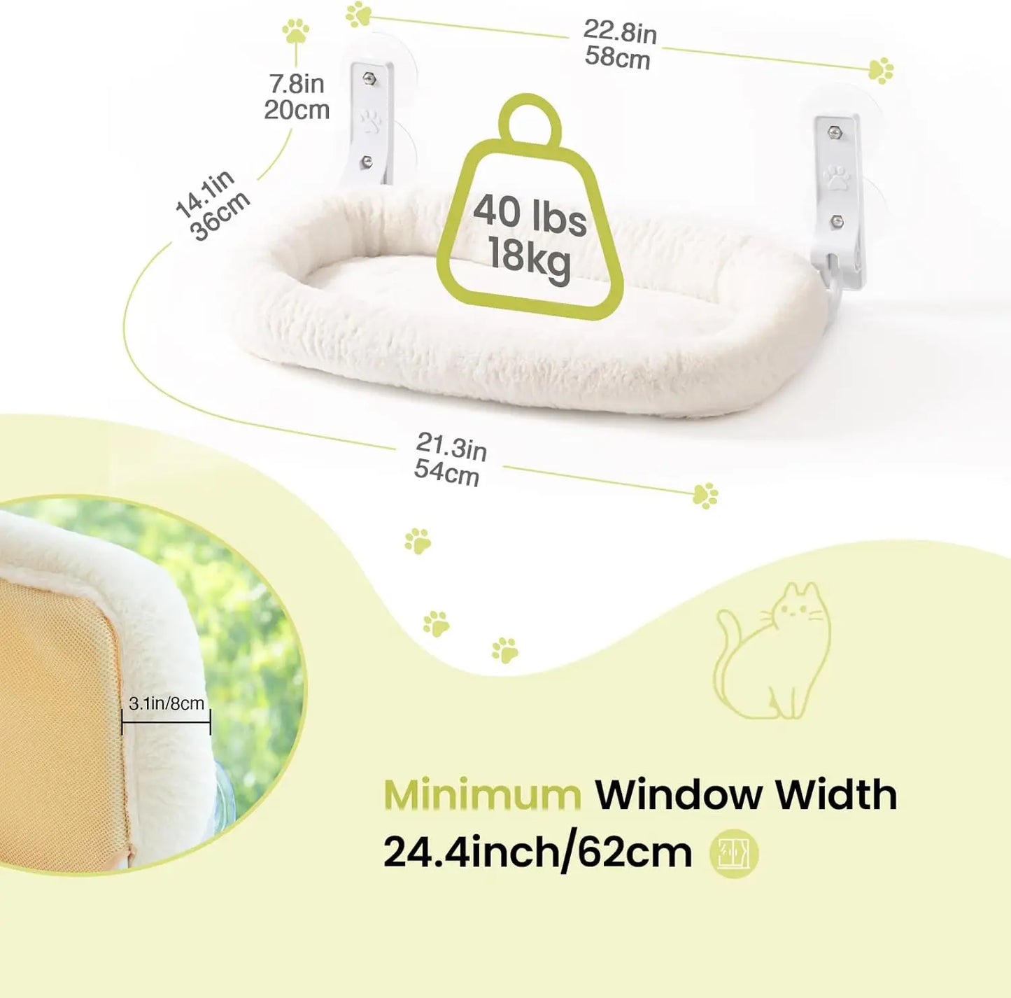 Mewoofun Foldable Cat Window Perch With Suction Cups Removable Cover