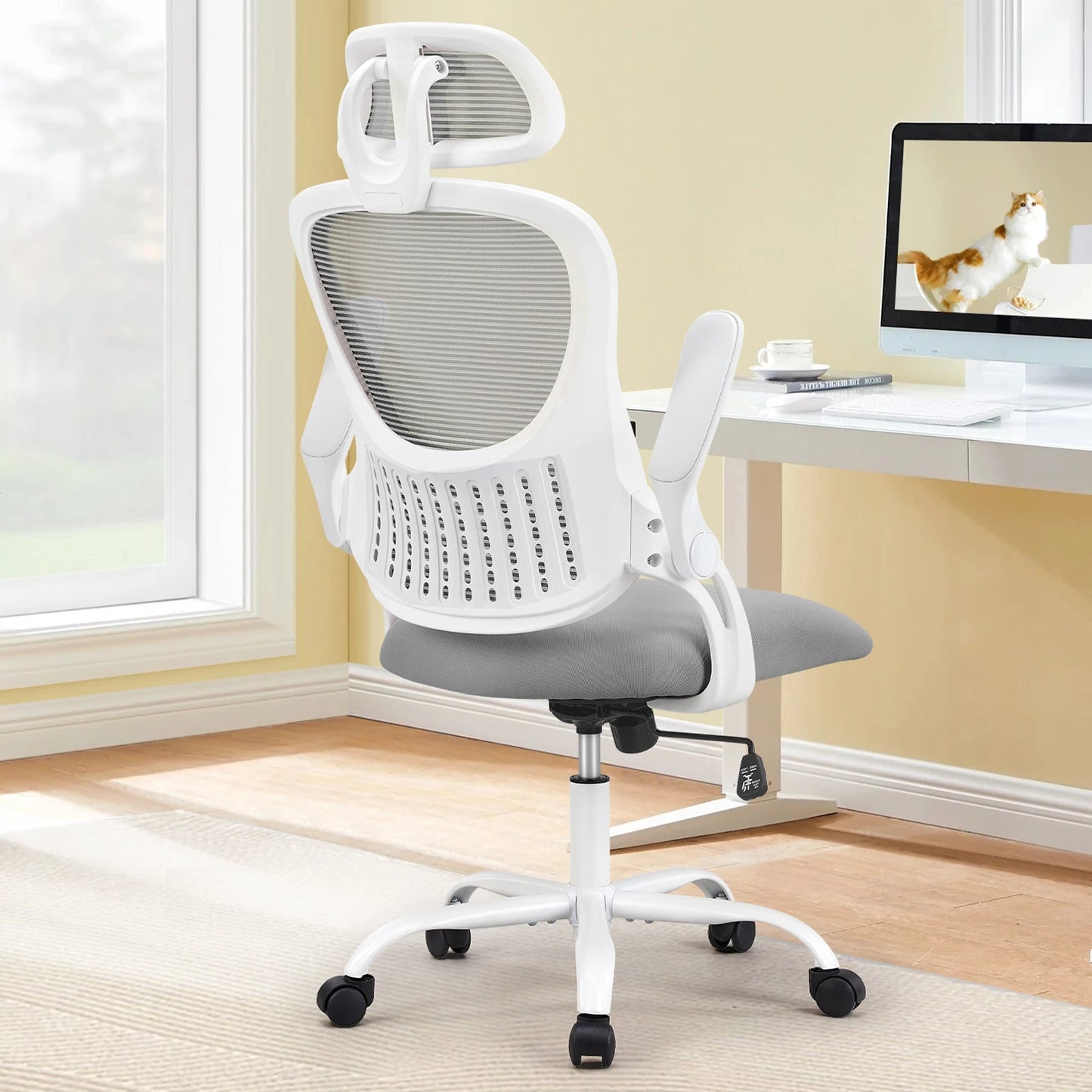 JHK Mesh Ergonomic Office Chair With Flip Up Arms And Lumbar Support
