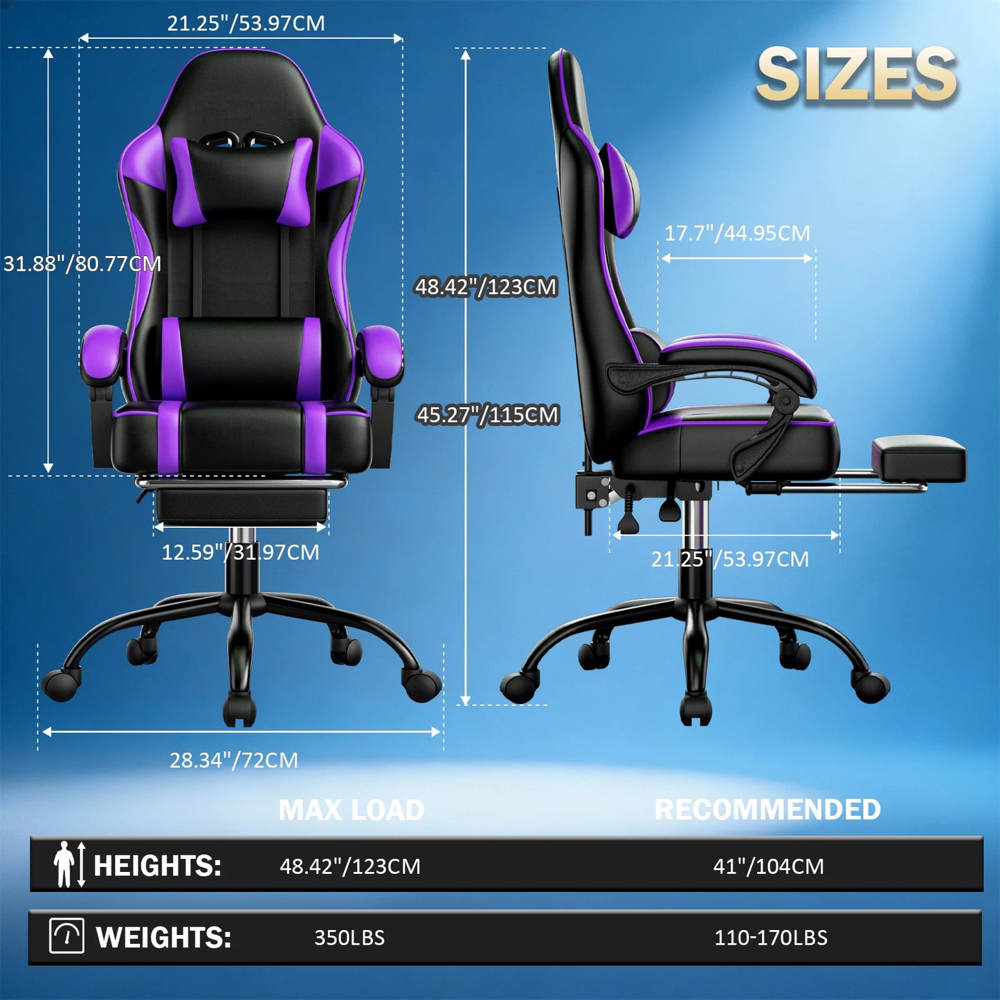 AnYu Furniture Ergonomic Gaming Chair With Adjustable Lumbar Support Footrest