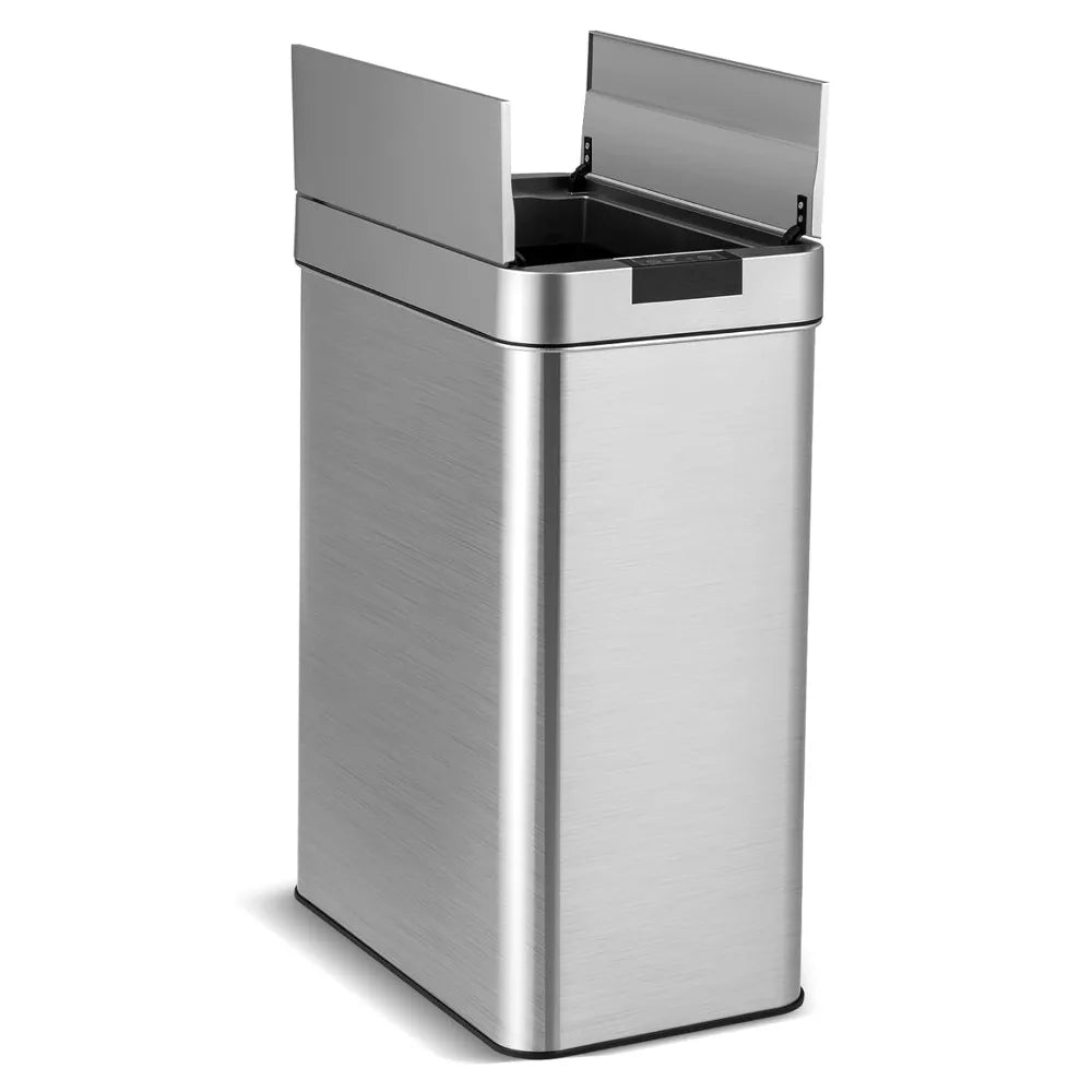 Motion Sensor Trash Can 13.2 Gal Slim Automatic Touchless Waste Bin Wing Lids