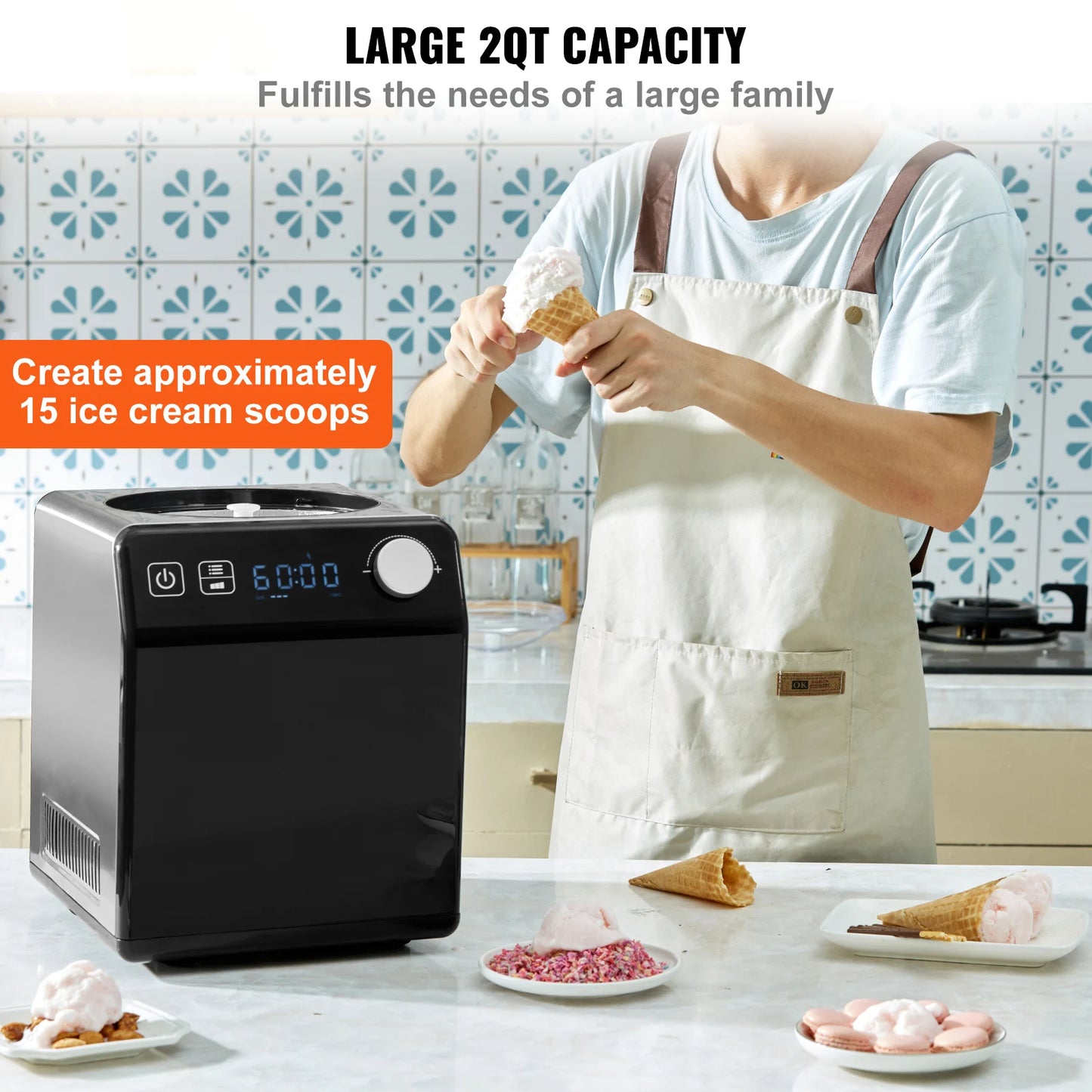 SucceBuy Upright Automatic Ice Cream Maker With Built-In Compressor