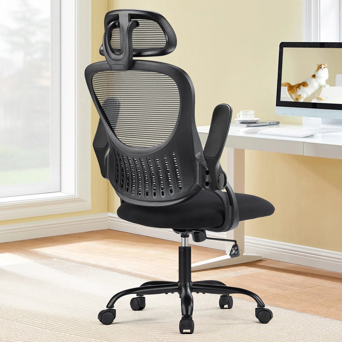 JHK Mesh Ergonomic Office Chair With Flip Up Arms And Lumbar Support
