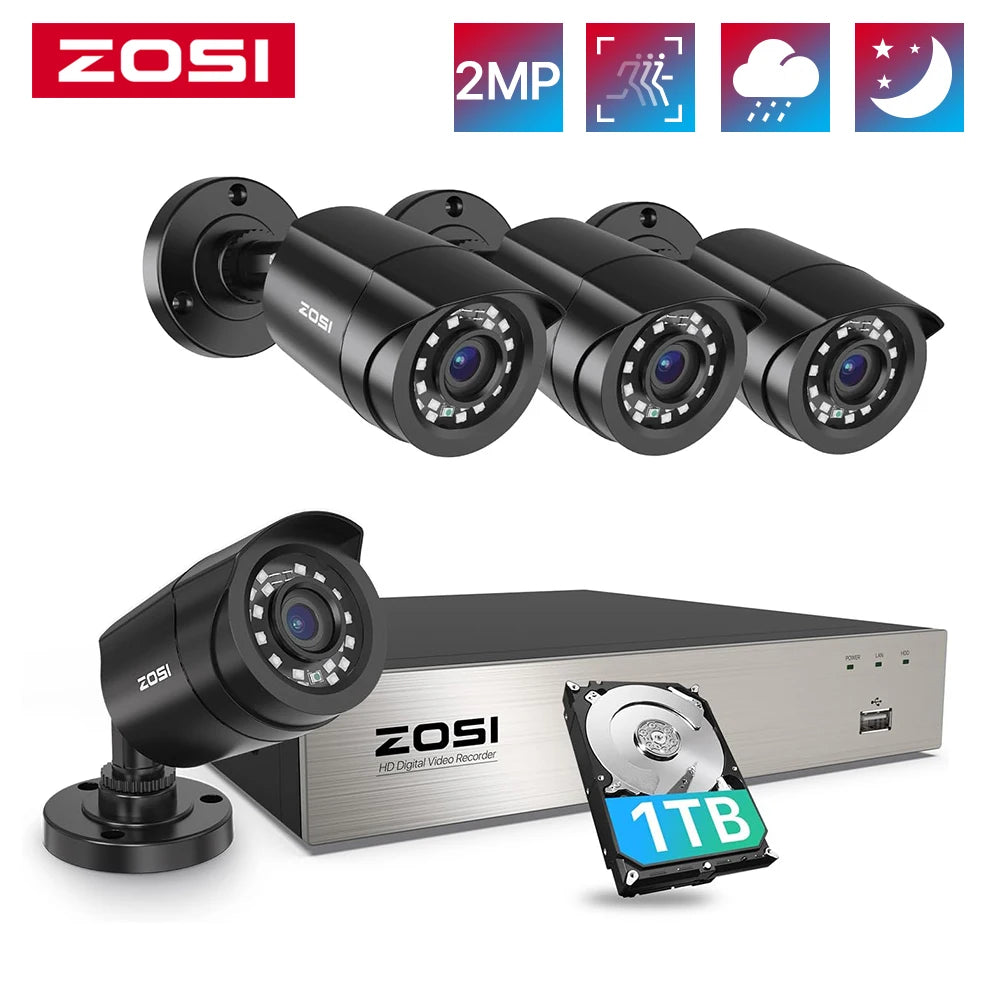 ZOSI 8CH 2MP 1080P DVR System AI Vehicle Detection Surveillance