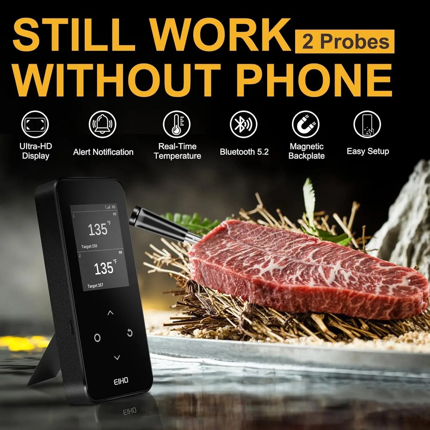 XMSJ Wireless Bluetooth Meat Thermometer Dual Probes 600ft Remote