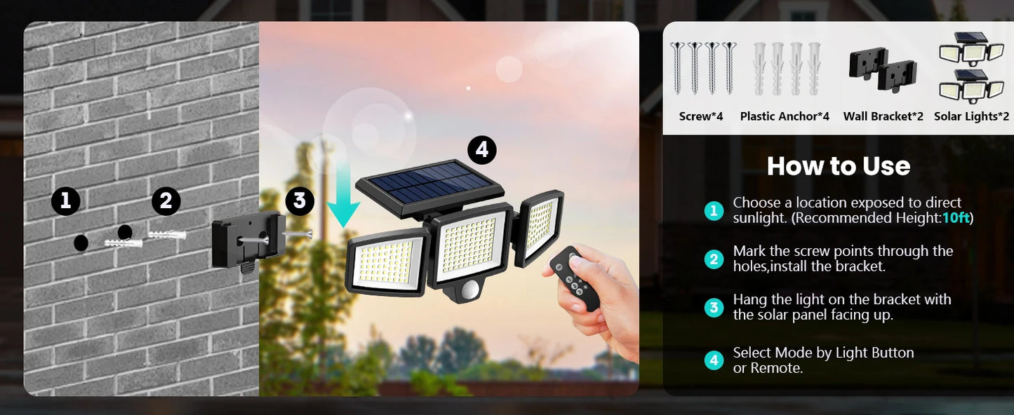 SZRSTH 3-Pack Outdoor Solar Motion Sensor Lights For Porch, Garage