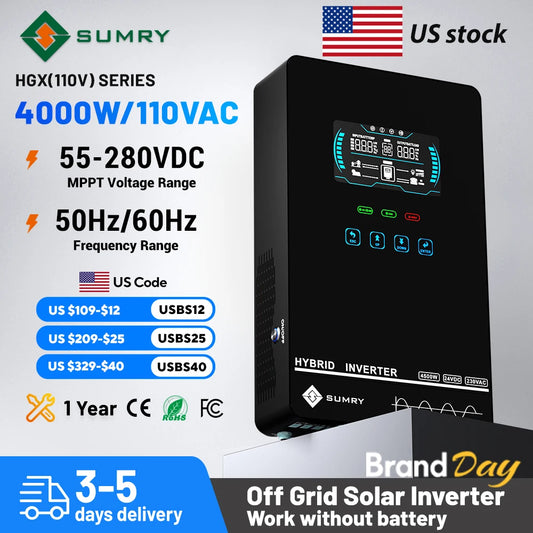 Sumry 4KW 120V Off Grid Solar Inverter 24V Hybrid Pure Sine Wave MPPT