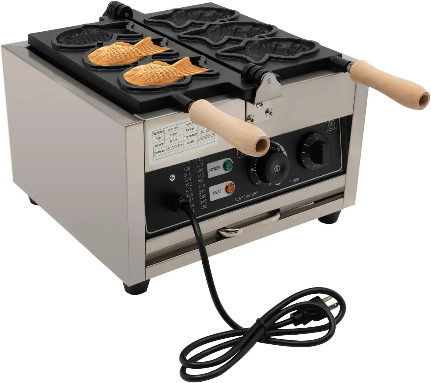 Bymaocar Taiyaki Fish Waffle Maker 1500W Electric 3 Molds