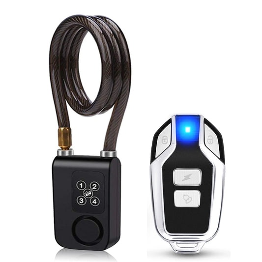 110dB Waterproof Bicycle Cable Lock With Remote Alarm And Password